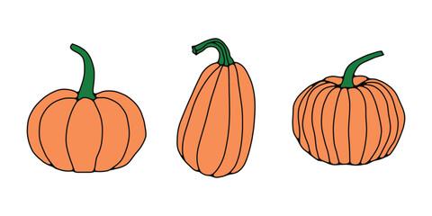 Cute Pumpkin Vector Set. Autumn and Halloween Illustration