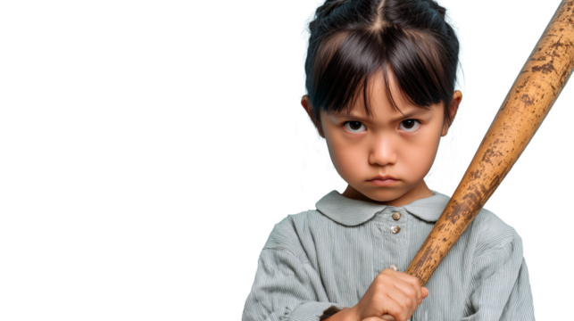 怒っている日本人の女の子（PNG・透過・素材）