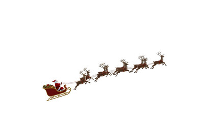 Santa’s Sleigh with Reindeer, isolated on transparent background