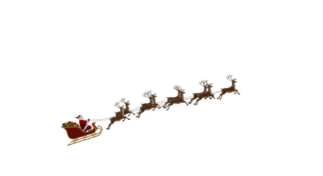 Santa’s Sleigh with Reindeer, isolated on transparent background - Powered by Adobe