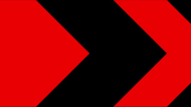 An animation of red chevron arrows moving right. This seamless loop with a black background is a perfect minimal icon for direction or scrolling.