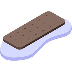 Chocolate Ice Cream Sandwich with Purple Frosting Layer and Dark Brown Cookie Top on Transparent Background