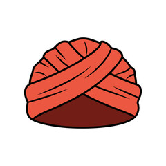 A simple illustration of a traditional orange turban with a dark red base.