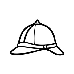 Black and white line art illustration of a pith helmet, a sun helmet.
