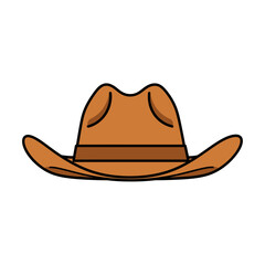 Cartoon illustration of a brown cowboy hat with a dark brown band.