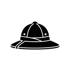 A black silhouette of a pith helmet, also known as a safari helmet, commonly worn for sun protection.