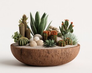 Succulent And Cactus Arrangement In Decorative Bowl
