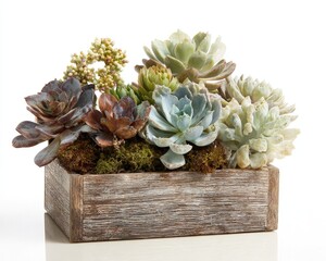 Succulent Arrangement In Wooden Planter