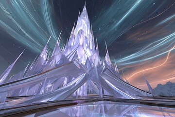 Ice Palace Under Aurora Borealis