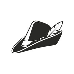 A black silhouette icon of a traditional Tyrolean or Bavarian hat with a single feather, isolated on a white background.
