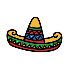 A colorful cartoon illustration of a traditional Mexican sombrero hat.