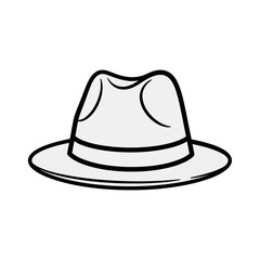 Illustration of a fedora hat with a black band on a white background.