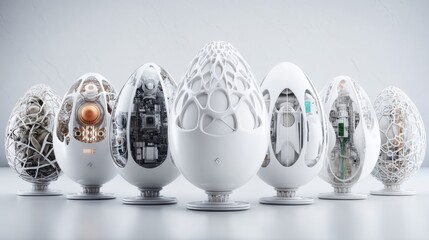 Artificial intelligence and engineering: a design project for high-tech egg-shaped capsules with mechanical elements.
