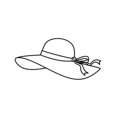 Illustration of a wide-brimmed hat with a ribbon.