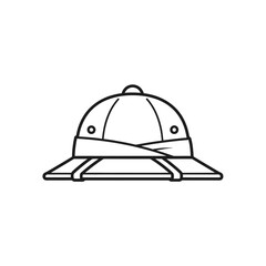 Line art illustration of a classic pith helmet, a traditional sun hat often worn for safaris or tropical exploration.