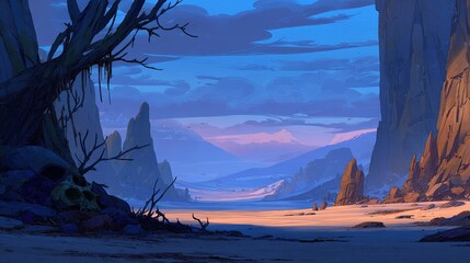 Pixelated Desert Landscape at Dusk