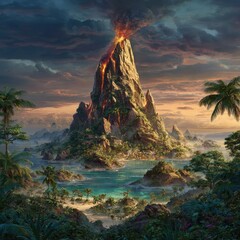 Volcanic Island Sunset View