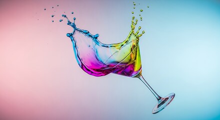 Splash of colorful cocktail in motion on gradient background