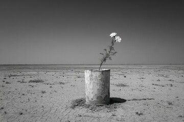 Monochrome Desert Flower In Cylinder