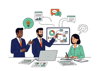 Dynamic business team collaborating on data analysis for strategic growth in a modern, vibrant office setting, driving innovation and success together