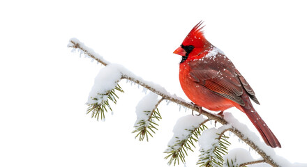 Northern Cardinal in Winter, isolated on transparent background