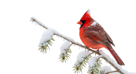 Northern Cardinal in Winter, isolated on transparent background