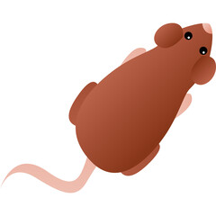 A Top Down View Of A Cartoon Brown Mouse With A Pink Tail And Pink Ears On A Transparent White Background