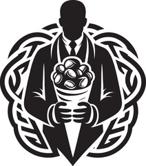 Silhouette of a Man Holding a Cone of Coffee Beans with Ornate D