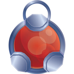 A Translucent Red Gemstone Encased in a Metallic Holder with a Ring on Top