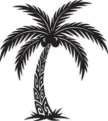 Stylized palm tree illustration with tribal patterns, tropical g