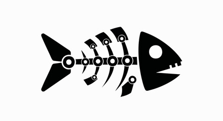 Stylized fish skeleton silhouette icon. Graphic fishbone vector illustration. Modern logo design element isolated on white background