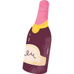 A Textured Illustration Of A Wine Bottle With A Pink Cap And A Light Beige Label Set Against A Transparent Background Ideal For Celebratory Designs