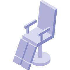 A Three Dimensional Isometric Illustration of a Light Purple Barber Chair with an Adjustable Footrest and a Swiveling Base on a White Background No Branding Present