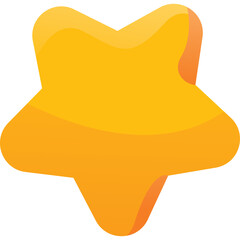 A three dimensional golden star symbol with a subtle gradient highlights and soft shadows against a transparent background