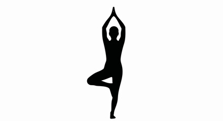 Fototapeta premium Black silhouette of a person in the yoga tree pose. Fitness and balance vector icon. Minimalist flat graphic illustration