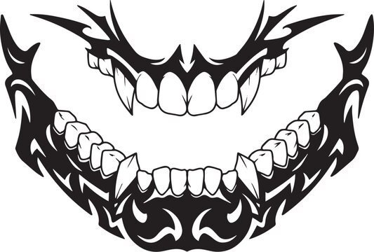 Tribal inspired vector design featuring a stylized open jaw and