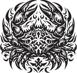 Intricate Black and White Crab Tattoo Design Showcasing Detailed