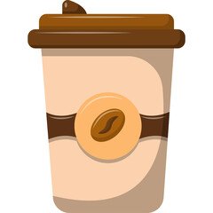 A To Go Coffee Cup With A Coffee Bean Logo On A Light Beige And Brown Color Scheme Isolated On A Transparent Background