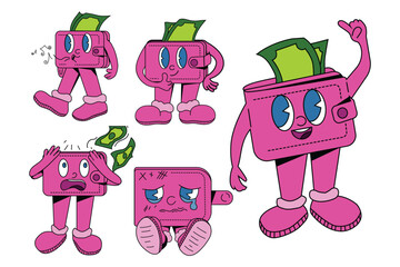 Personified wallet characters set - vector illustration