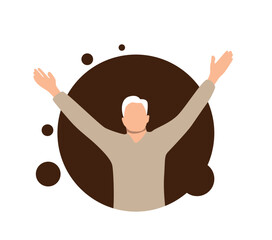 Figure of Business Man Sticking Out with Raised Hands. People, emotions and activities vector art, advertisement template
