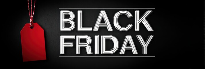 Black Friday sale banner with a red price tag on a black background