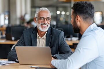 Two Indian Business Leaders Engaged in a Strategic Discussion at a Modern Office, Symbolizing Collaborative Success Ideal for Corporate Presentations and Websites.