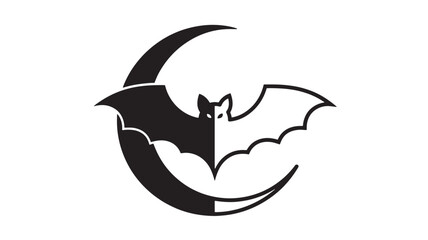 Bat and crescent moon vector illustration Halloween concept isolated on white background