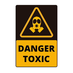 Obraz premium Black and yellow danger toxic sign with a face wearing a gas mask on a white background