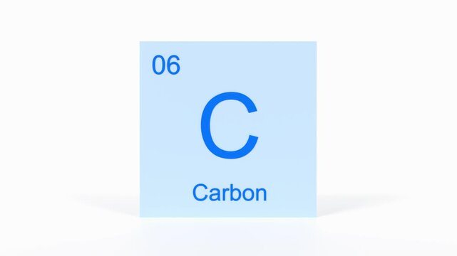 Carbon Element 4K Render - Periodic Table Box with Atomic Number 6, Scientific Education, Chemistry Classroom, Modern Science Video, and Laboratory 3D Content