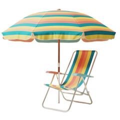 Beach umbrella and chair. A beach chair and umbrella set image.