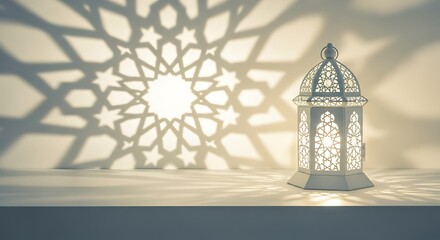 Ramadan lantern isolated on white background casting shadow with pattern