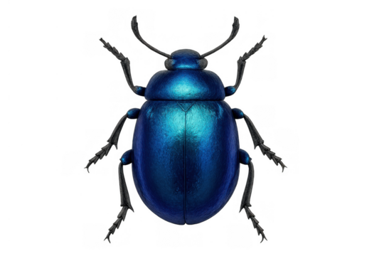 Blue iridescent beetle bug isolated on transparent background, entomology insect wildlife animal theme