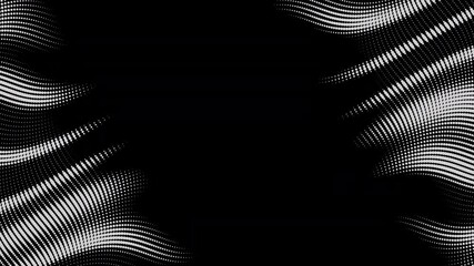 Abstract wavy halftone fluid motion background with place for text in center. Scratched pop art wavy dynamic dotted flames.