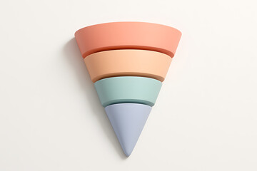 Pastel-Colored Abstract Cone Sculpture Stacked on a White Background.